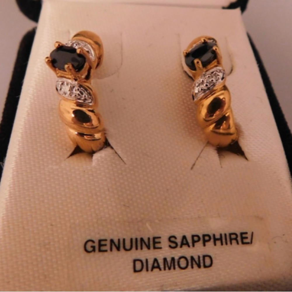 EUC Genuine Sapphire 18k over silver Lever Back Earrings